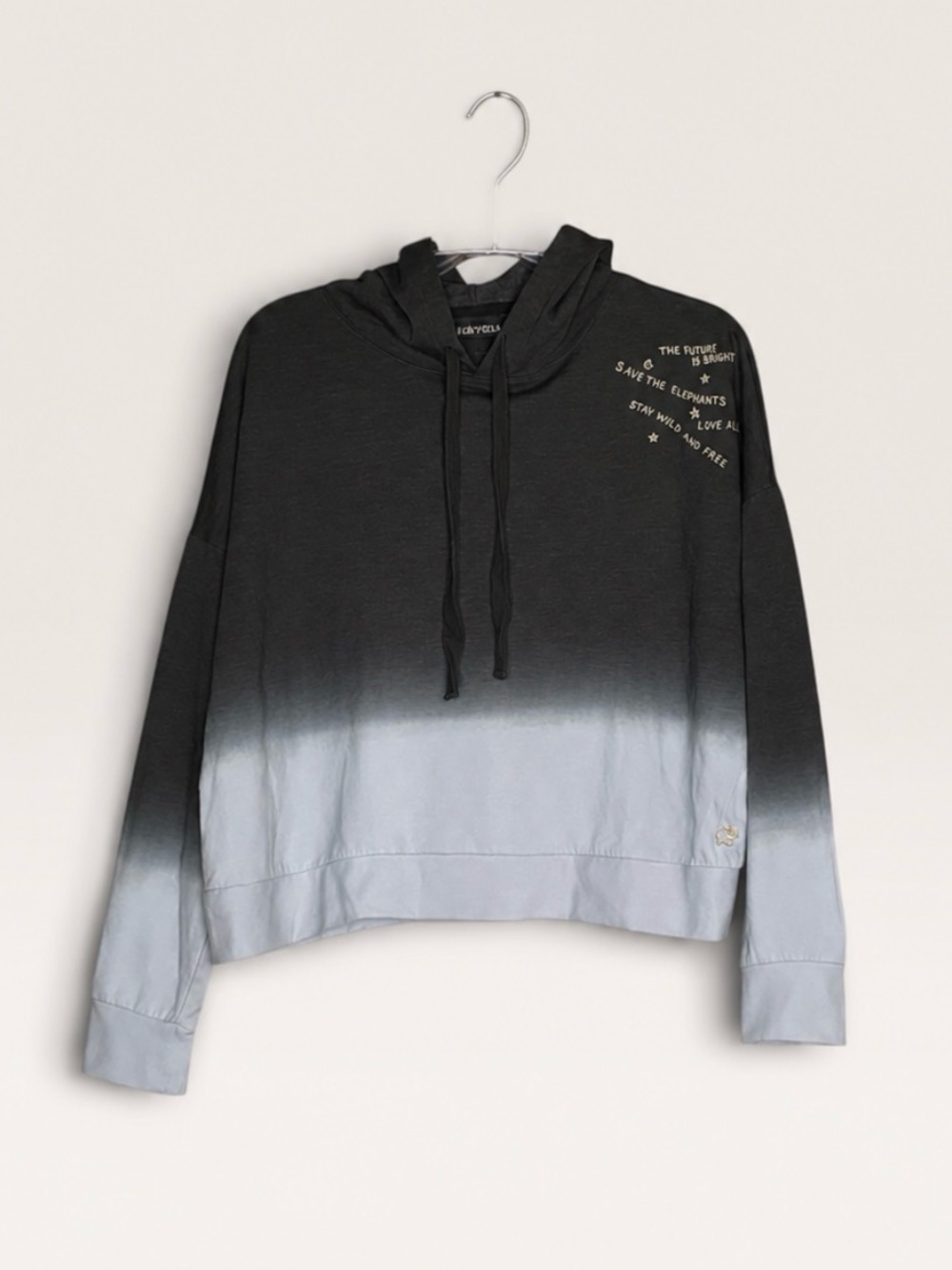 Ivory Ella M Charcoal Gray Ombre Hoodie Save The Elephants Embroidered